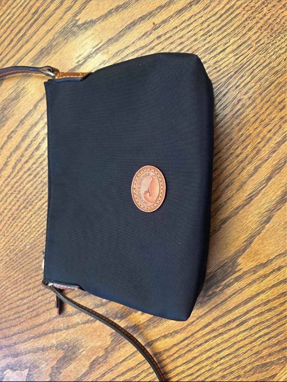 Dooney & Bourke Black Nylon Toiletry Pouch with Brown Leather Trim